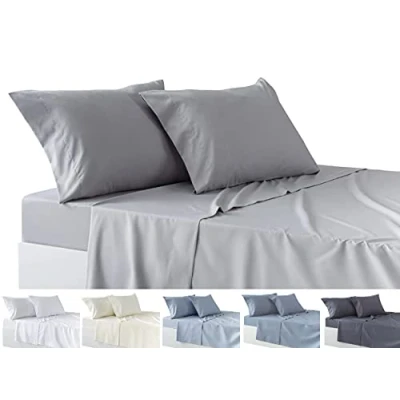 Imagen de Todocama Juego de Sábanas 4 Piezas Sábana Bajera Ajustable Encimera Dos Fundas Almohada 50x80cm. (Cama 90 90x190/200 cm, Gris Claro)