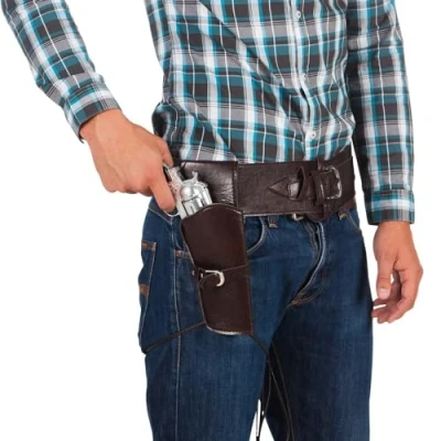 Imagen de Boland 00579 Funda y cinturón de vaquero, 114 cm, imitación cuero, marrón oscuro, Salvaje Oeste, accesorio, porta armas, fiesta temática, carnaval