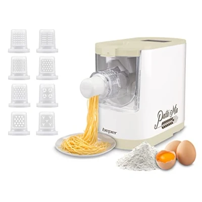 Imagen de BEPER P102SBA500 Máquina Automática para Pasta Fresca, maker,200W, 320 g de Harina, 8 Trefiladores diferentes formatos, Pantalla el funcionamiento, Incluye Medidor y Espátula