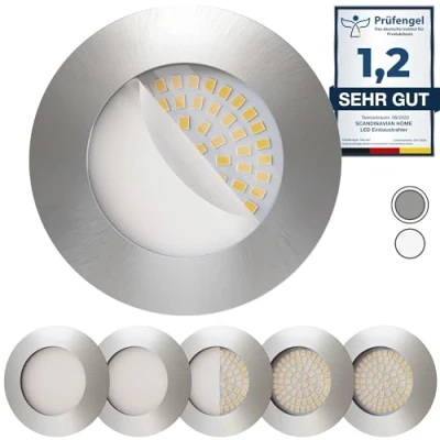 Imagen de Scandinavian home Juego de 6 Focos Empotrables LED 60mm 70mm I 230V CRI 90 4,8W 450lm 3000K Blanco Cálido 68mm Plano Downlight Luz Techo Diseño en Acero Inoxidable
