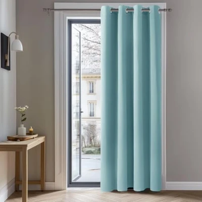 Imagen de Deconovo Cortinas Dormitorio Salon Opacas Moderna con Ojales, Termicas Aislantes Frio y Calor 132x242 cm(Ancho x Alto) Azul Celeste, 1 Pieza
