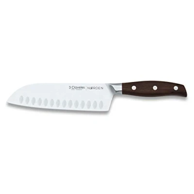 Imagen de 3 Claveles Nørden Cuchillo Forjado Santoku 17.5 cm. 7&quot; acero inox. mango madera roble