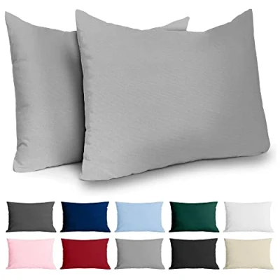 Imagen de Dreamzie Funda Almohada 60x40 Algodón Reforzado (Pack de 2) Gris Claro Tela Apretada 57 Hilos/cm² 40 x 60 Certificación Oeko Tex