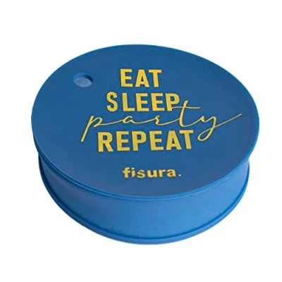 Imagen de Fisura Tapa vasos antidroga. Protector de bebida original Cubierta para bebidas reutilizable. Protección vaso antiderrame hecho silicona BPA free. (1 unidad, Eat, sleep, party, repeat, Azul)