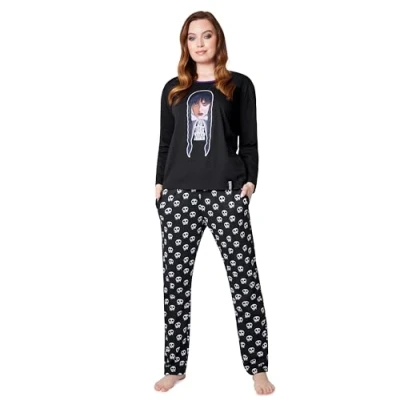 Imagen de Miércoles Addams Pijama Mujer Conjunto de 2 Piezas, Pantalón y Camiseta Tallas S XL, Regalos Navidad (Negro/Wednesday, M)