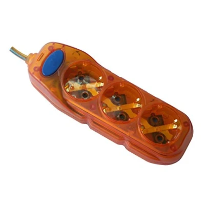 Imagen de Electraline 59642 Regleta de 3 Tomas con Interruptor, Cable 3G1 m, Color Naranja Transparente