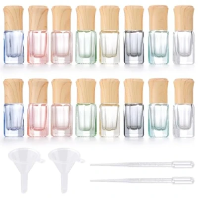 Imagen de 16 botellas de rodillo aceites esenciales, cristal roll on, botella vacía 6 ml con bolas acero inoxidable, rellenables, multicolor para