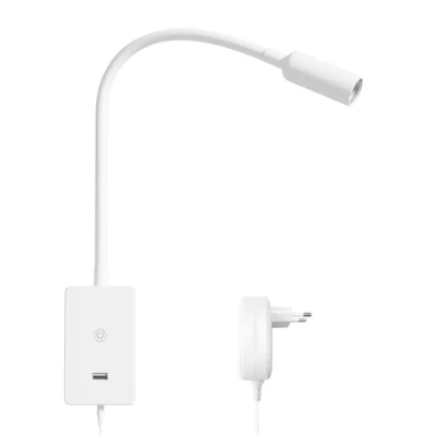 Imagen de ENUOTEK Foco de Lectura Ajustable Montado en la Pared, LED Blanco Neutro 4000K, Lámpara Pared para Cama 4W, con Cuello Cisne, Puerto Carga USB 2A
