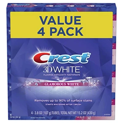Imagen de Crest 3D White Luxe, Glamorous White, Vibrant Mint Toothpaste 4.1oz (Pack of 4) By, 116 g (4 unidades)