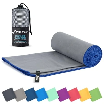 Imagen de Fit Flip Toalla Microfibra para el Gimnasio y la Playa compacta, Ultraligera, Grande de Secado rápido Toallas microfibras Natacion, Gym, Viaje Piscina (50x100cm Gris Azul Oscuro)