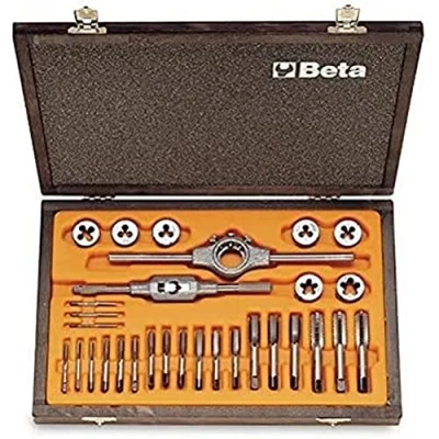 Imagen de Beta 446/C30 Surtido de machos y terrajas acero al cromo accesorios roscado métrico en caja madera