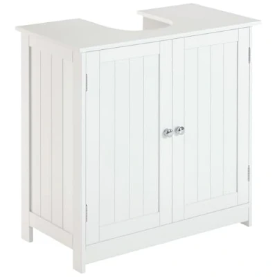 Imagen de HOMCOM Mueble para Debajo del Lavabo o Fregadero Armario de Baño Madera Almacenaje 60x30x60cm Blanco