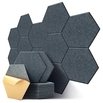 Imagen de Insonorizacion Acustica Pared Autoadhesivo, 12 Piezas Placas Aislamiento Acustico Hexagonal Alta Densidad para Decoración de Paredes y Tratamiento Acústico, Insonorizar Habitacion (30x26x0.9cm)