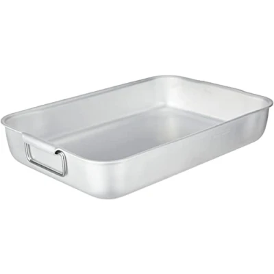 Imagen de Pentole Agnelli Ollas Tostador Rectangular Mayor a Pesados Esquinas Redonda con 2 manijas Enlace Multi sin Remaches, Aluminio, Plata, 45 x 30 8.5 cm
