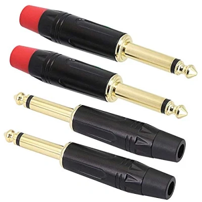Imagen de XMSJSIY conector de audio TS 6,35 mm, mono macho 1/4 pulgadas, micrófono chapado en oro 6,3 para guitarra/altavoz/cable micrófono, etc. (paquete 4)