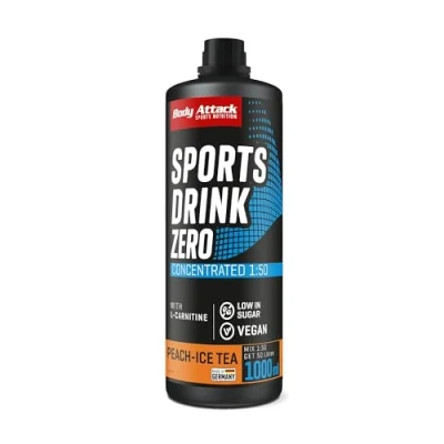 Imagen de bebidas deportivas bajas en carbohidratos de Body Attack, concentradas, azúcar y calorías, vegano, té helado melocotón, (1x 1000ml)
