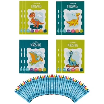 Imagen de THE TWIDDLERS 12 Libros para Colorear Niños, Tamaño A5 16 Divertidos Diseños Surtidos con 48 Crayones de Colores y Pegatinas Incluidas Ideal Niños 4 a 8 Años