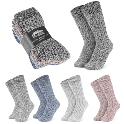 Imagen de CityComfort Calcetines Mujer Invierno Pack de 5 o 2 Lana Cómodos y Calentitos Tallas 37 40, 41 44 (Multi Marga Paquete 5)