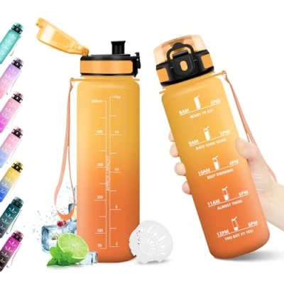 Imagen de Cantimplora 500ml, Garrafa Agua con Marca de Tiempo, Reutilizable, Botella Gym sin BPA, Filtro, Motivacional para Niños, Adultos, Running, Deporte, Bicicleta, Oficina,