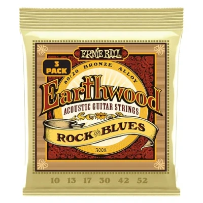 Imagen de Ernie Ball Earthwood Rock and Blues Cuerdas para guitarra acústica, bronce 80/20, con cuerda Sol lisa, 3 paquetes, calibre 10 52