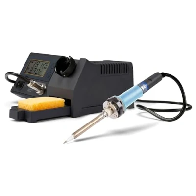 Imagen de Velleman Estación de soldadura con pantalla LCD y elemento calefactor cerámico, 48 W, rango temperatura 150 450 C, mango cómodo, adecuada para profesionales o aficionados al bricolaje, gris