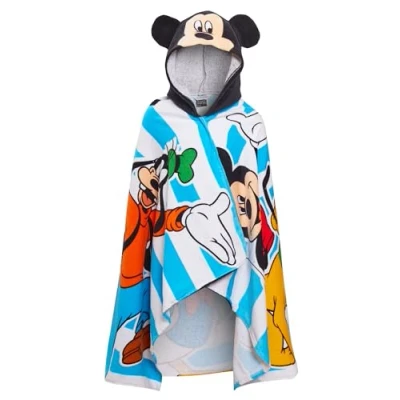 Imagen de Disney Toalla con capucha de Mickey Mouse, 100% algodón, para niños, poncho Mickey, multicolor, Talla única