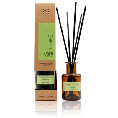 Imagen de Ambientador Mikado 100ml. Aroma Wood y Vetiver. Difusor de Varillas. Esencia para Hogar. Decoración. con Palitos Ratán
