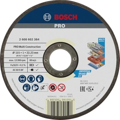 Imagen de Bosch Professional 2 608 602 384 Disco de corte recto Rapido Multi Construction ACS 60 V BF, 115 mm, 1,0 80 m/s (pack 1), multicolor