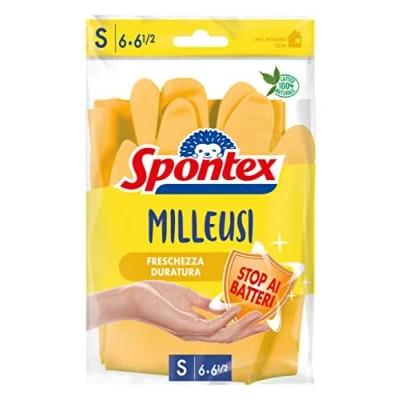 Imagen de Spontex Guantes Casalinghi Milleusi Extra, 100% látex con forro de algodón, 1 par, talla a elegir Taglia S, amarillo