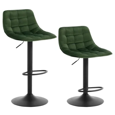 Imagen de WOLTU 2X Taburetes Alto de Cocina Taburete Bar Diseño Asiento en Terciopelo Giratorio con Respaldo Regulable Altura Muebles Sillas Verde Oscuro BH273dgn 2