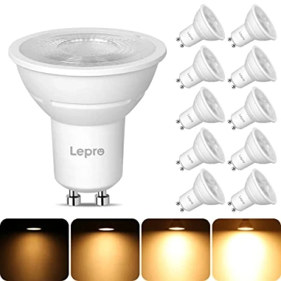 Imagen de Lepro Bombilla LED GU10 Regulable, Luces Blanca Cálida 2700K, 4,5 W y 345 lúmenes, Equivalente a Halógenas de 50 W, Lámpara con Ángulo Haz 38, Paquete 10