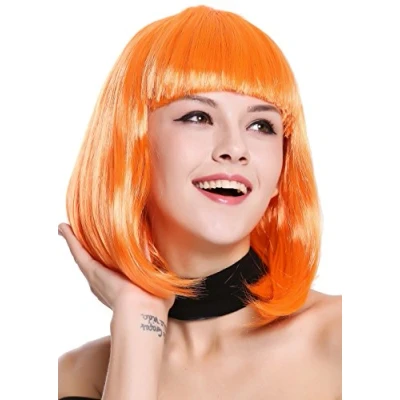 Imagen de WIG ME UP 0073 3 PC24 Peluca Mujer Carnaval Halloween Disco Party Corto Longbob Bob Flequillo Naranja