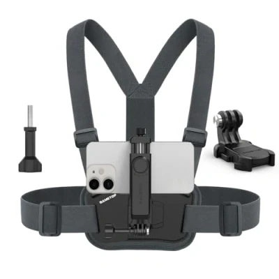 Imagen de Sametop Arnés Teléfono Móvil Pecho de Soporte Correa Chest Mount Harness Compatible con iPhone Samsung GoPro 13/12/11/10/9/8 dji Osmo Cámaras Acción POV/VLOG