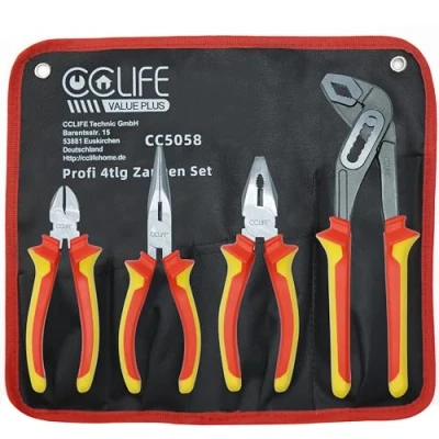 Imagen de CCLIFE Juego de Alicates 4 Piezas,Set herramientas con alicate universales Tenaza Extensible Pico loro Punta Corte Diagonal Cromo Vanadio, Mango Softgrip