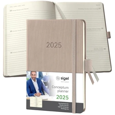 Imagen de SIGEL C2561 Conceptum Agenda semanal 2025, aprox. A6, taupe, tapa dura, dos páginas = una semana, 176