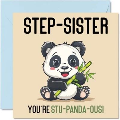 Imagen de Stu Panda ous tarjetas de cumpleaños para hermanastra, divertida tarjeta feliz hermanastra hermanastro, regalos hermanastras, felicitación
