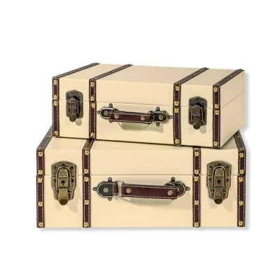 Imagen de Trademark Innovations Maletas decorativas de madera estilo vintage (juego 2, crema)