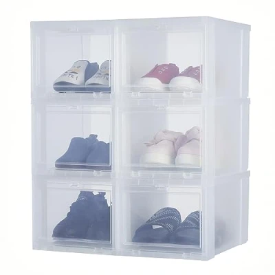 Imagen de Iris Ohyama Cajas de Almacenamiento para Zapatos Transparentes, tallas hasta 46, L32 x H18 cm, Pack 6, apilable, Apertura Frontal, Recipiente Con Tapa, Zapatillas, EUDF S
