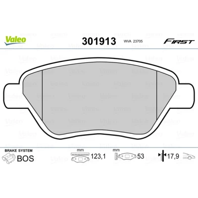 Imagen de VALEO 301913 Juego de pastillas freno FIRST Eje delantero excl. contacto avisador desgaste sin chapa antichirridos FIAT: 500 Hatchback