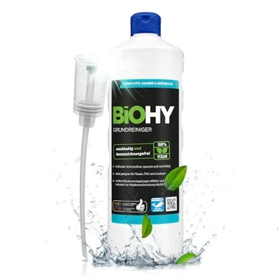 Imagen de BiOHY Limpiador básico (1 botella de 1 litro) + Dosificador contra la suciedad persistente limpia todas las superficies resistentes al agua y ácido poderoso concentrado (Grundreiniger)