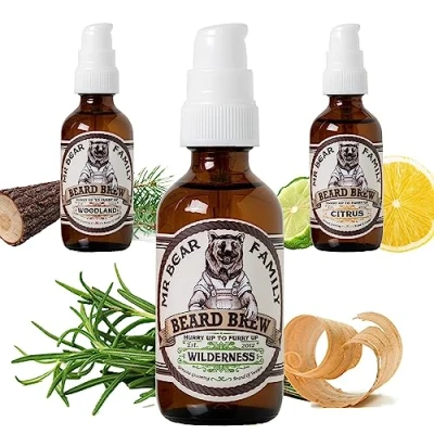 Imagen de Mr Bear Family Beard Oil Men Wilderness nutre y favorece el crecimiento barba aceite hombre con jojoba argán para cuidado hidratante 60ml