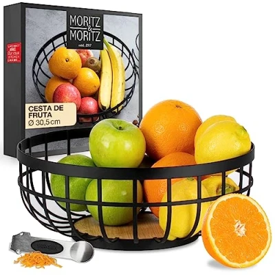 Imagen de Moritz &amp; frutero madera en negro fabricada metal 30,5cm moderno de cesta para regalo, fruta, vegetales y pan