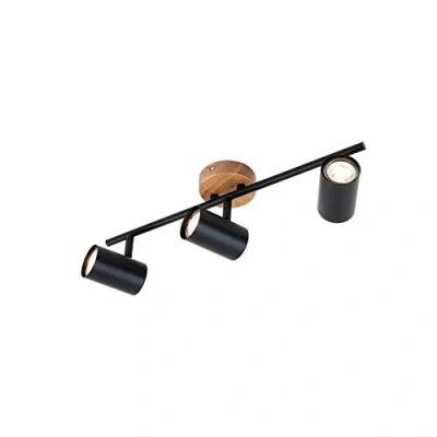 Imagen de Briloner Leuchten, foco retro, lámpara de techo vintage, focos giratorios y orientables, 3x GU10, metal madera, negro, 473x90x143mm (largo x ancho alto) (2920 035)