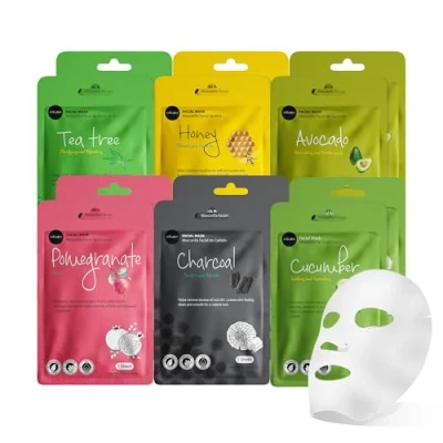 Imagen de Celavi Essence Facial Mask Paper Sheet Korea Skin Care Moisturizing 12 Pack (Charcoal)