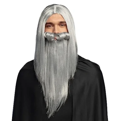 Imagen de Boland 85712 Peluca y Barba Mago Merlín, pelo sintético gris, accesorios para disfraces, carnaval, fiesta temática