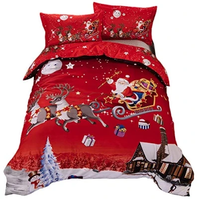 Imagen de El juego de cama 3 piezas Xmas Design incluye una funda nórdica con dos fundas almohada,Double(200x200 cm)