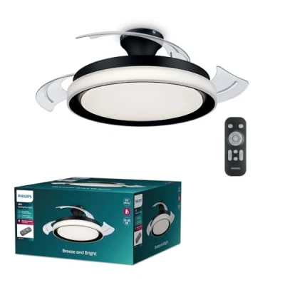 Imagen de Philips Ventilador de Techo Bliss con luz LED 28W, motor DC (35W), color Negro, 3 temperaturas luz, Mando Incluido, Modo Invierno/Verano, (versión 2024)