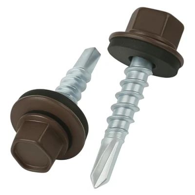 Imagen de 4.8 mm x 35 Tornillos para techos, cabeza hexagonal, autoperforantes, color (RAL 8019 Pardo grisáceo) con arandela de sellado, Tornillo endurecido chapado en zinc a prueba óxido 50 pcs