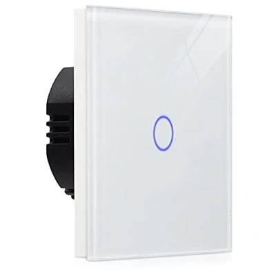 Imagen de Navaris Interruptor táctil de pared luz con pantalla Pulsador cristal Conmutador sensor tacto en blanco