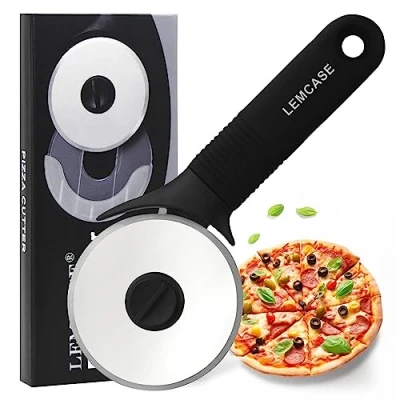 Imagen de LEMCASE Cortador de Pizza, Cortapizzas Pizza Cutter con Rueda Acero Inoxidable y Mango Silicona Negro